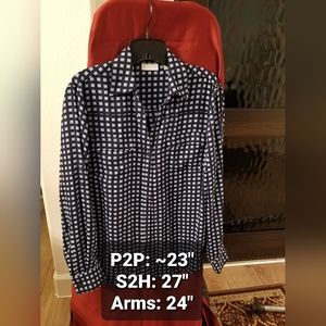 New York & Company Long/Roll-Tab Sleeve Checkered Blouse, EUC, Size Large